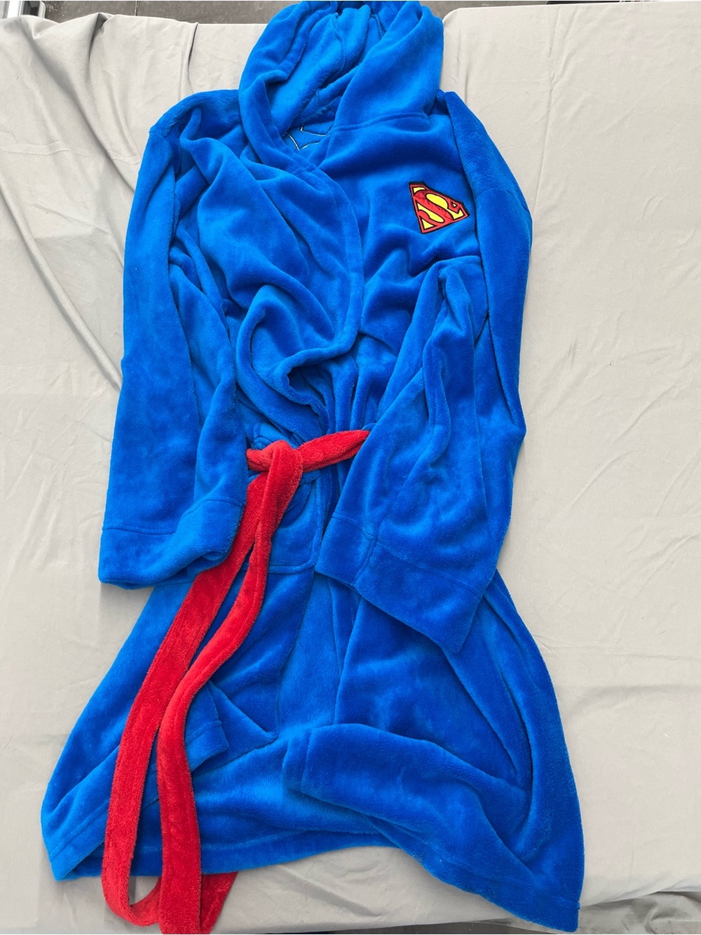 DC Comics Superman Blue Hooded Fleece Robe with Red Belt Mens One Size